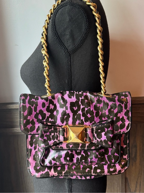 Betsey Johnson Handbags - Betsey Johnson Purple and Black Leopard Shoulder Bag with Gold Chain